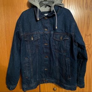 Vintage Jean jacket with gray cotton hood